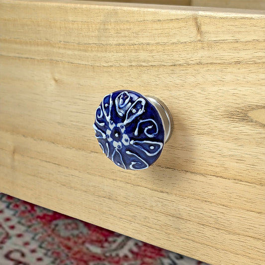 Ceramic Round Drawer Knob Blue & White