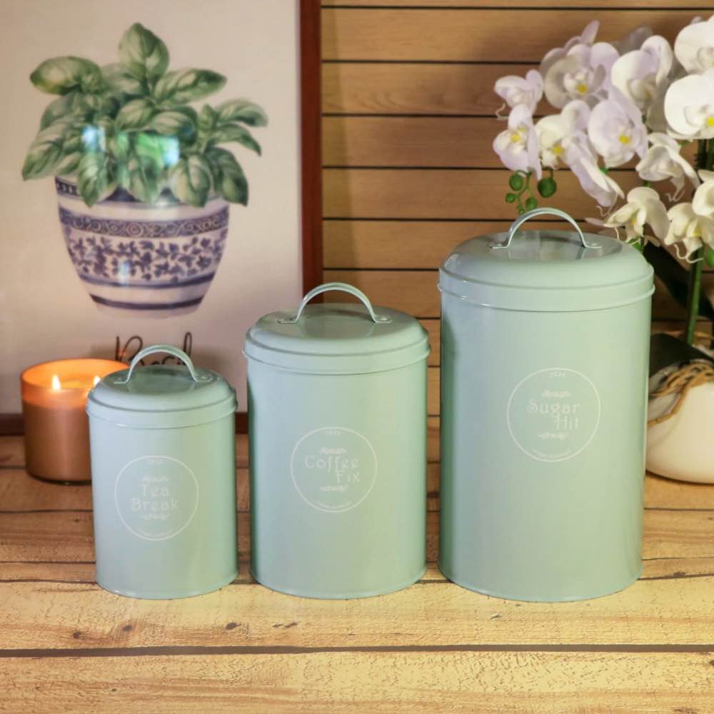 Blue Enamel Metal Sugar Coffee Tea Canister
