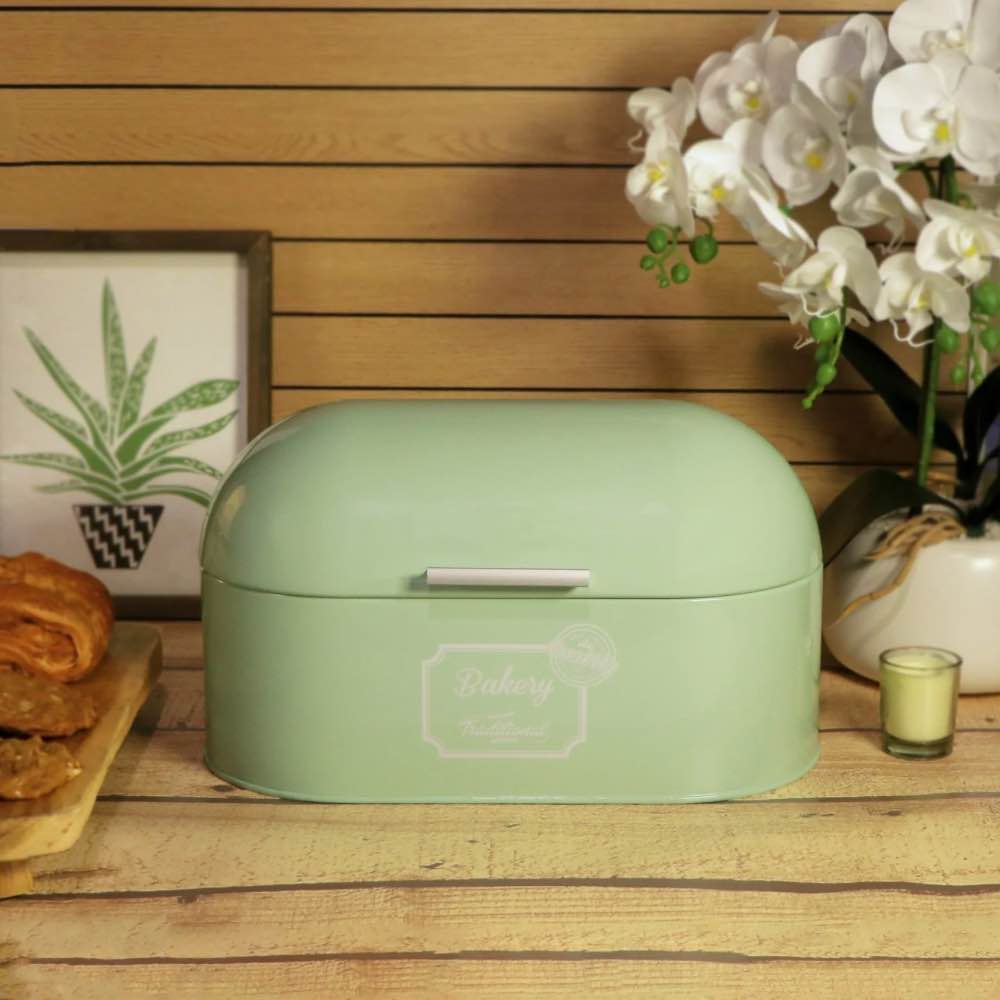 Green Enamel Metal Bread Box
