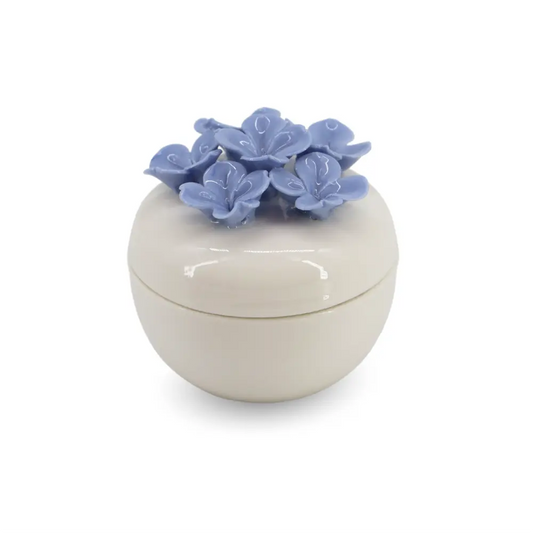 Mini Ceramic Jar w/ Flowers Blue