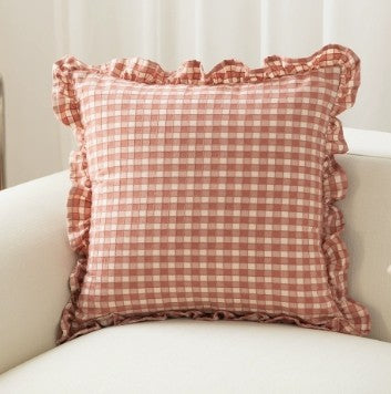 Cushion Case w/ Ruffle Checker Orange 45x45cm