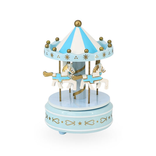 Musical Resin Carousel White & Blue