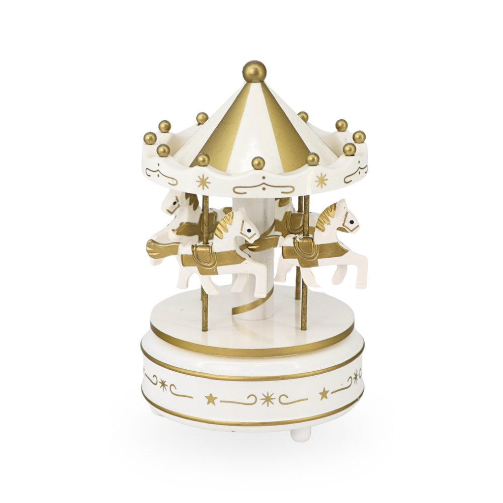 Musical Resin Carousel White & Gold