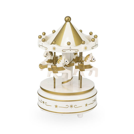 Musical Resin Carousel White & Gold