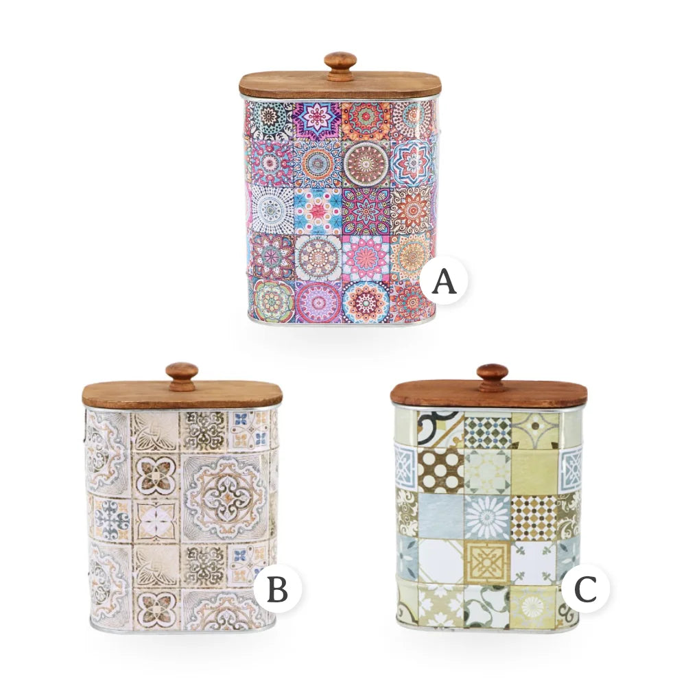 Tin Box w/ Wooden Lid - Rectangular