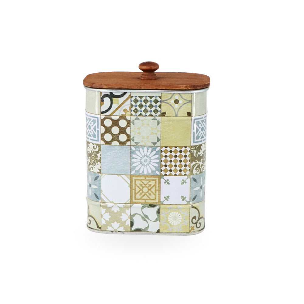 Tin Box w/ Wooden Lid - Rectangular