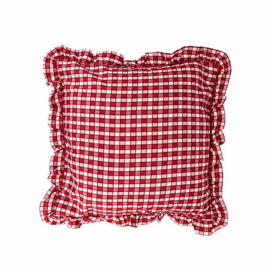 Cushion Case w/ Ruffle Checker Red 45x45cm