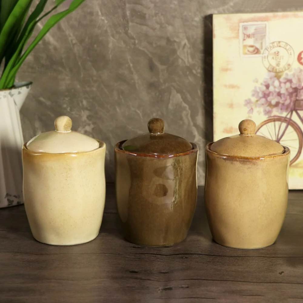 Rustic Ceramic Sugar Tea Coffee Jars