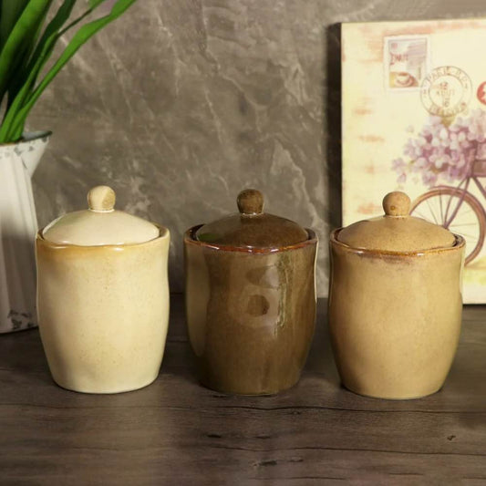Rustic Ceramic Sugar Tea Coffee Jars