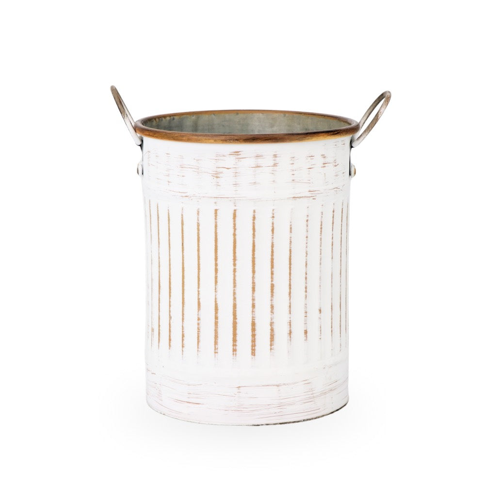 Rustic White Tin Bucket w/ Handle Medium