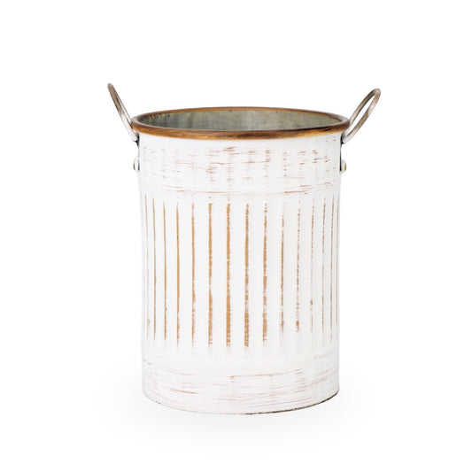 Rustic White Tin Bucket w/ Handle Medium
