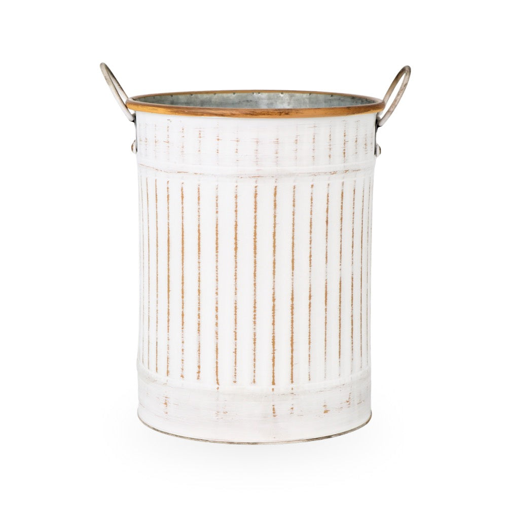 Rustic White Tin Bucket w/ Handle Large