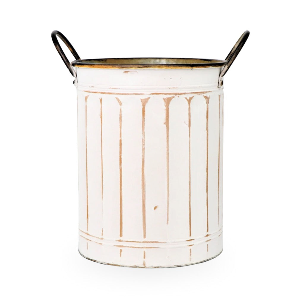Rustic White Tin Bucket w/ Handle Medium