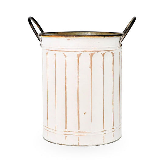 Rustic White Tin Bucket w/ Handle Medium