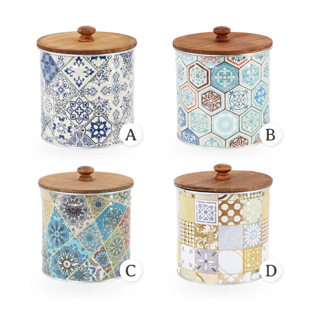 Tin Box w/ Wooden Lid - Round