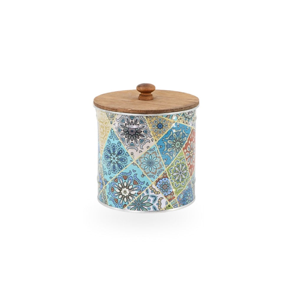 Tin Box w/ Wooden Lid - Round