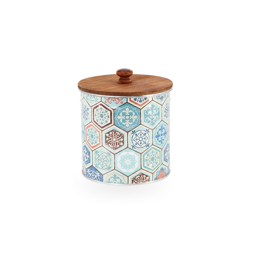 Tin Box w/ Wooden Lid - Round