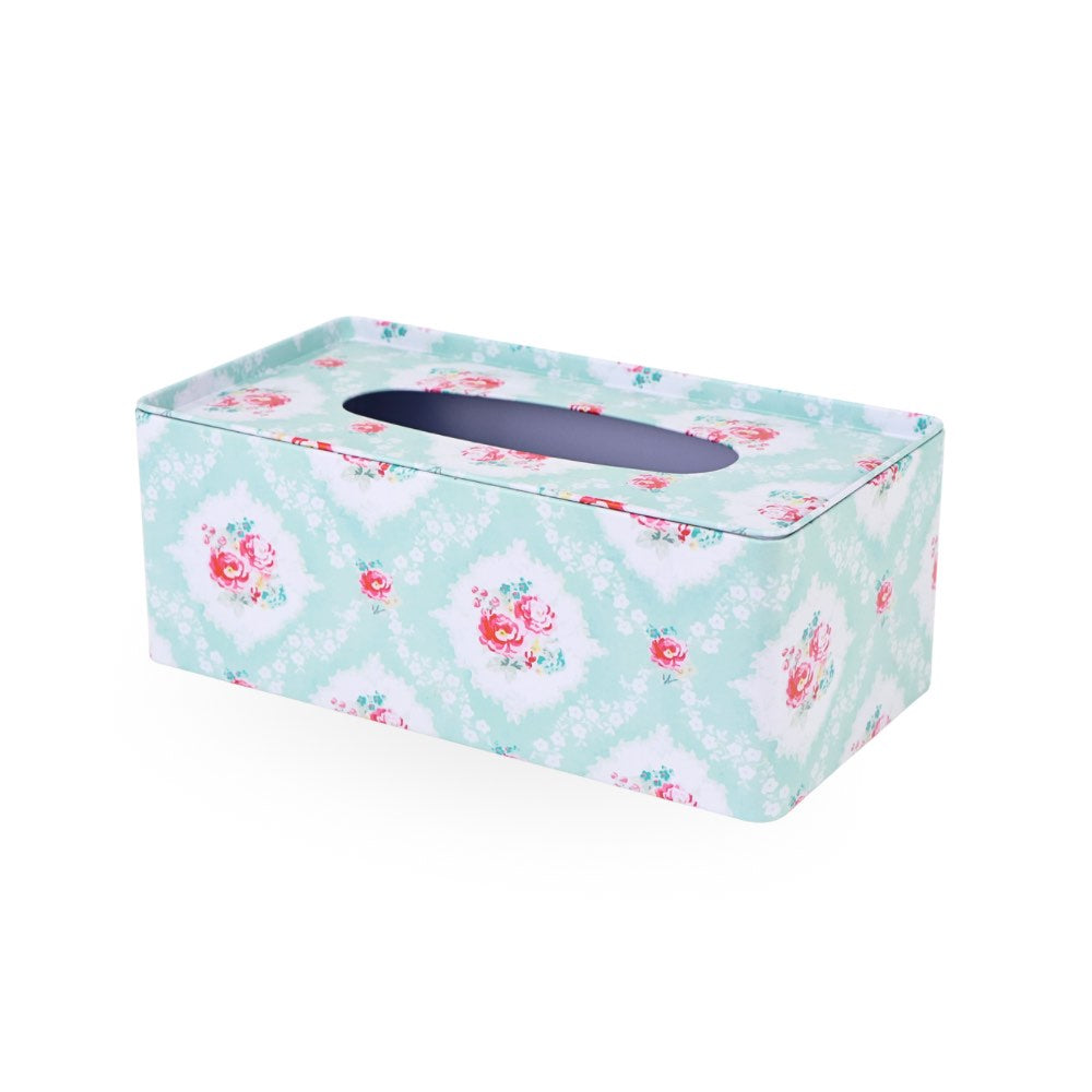 Tin Tissue Box Blue Floral