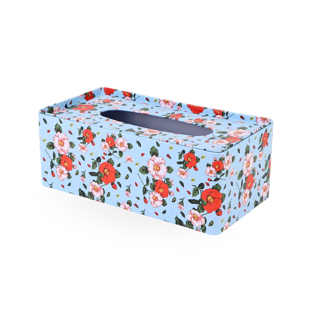 Tin Tissue Box Blue Floral
