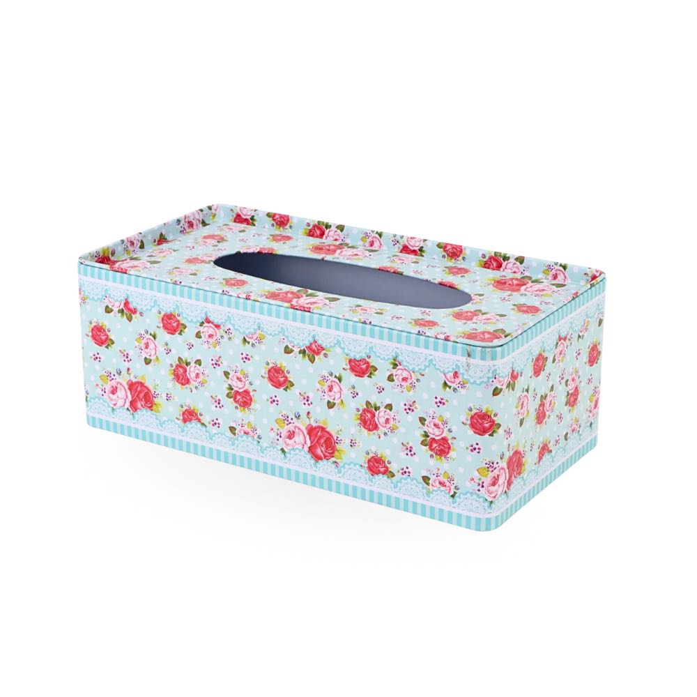 Tin Tissue Box Blue Floral