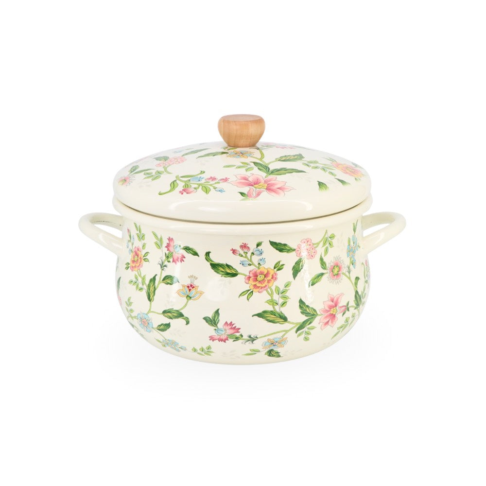 Vintage Floral Enamel Cooking Pot 24cm