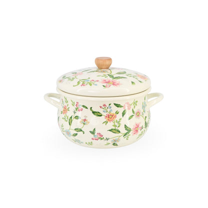 Vintage Floral Enamel Cooking Pot 22cm