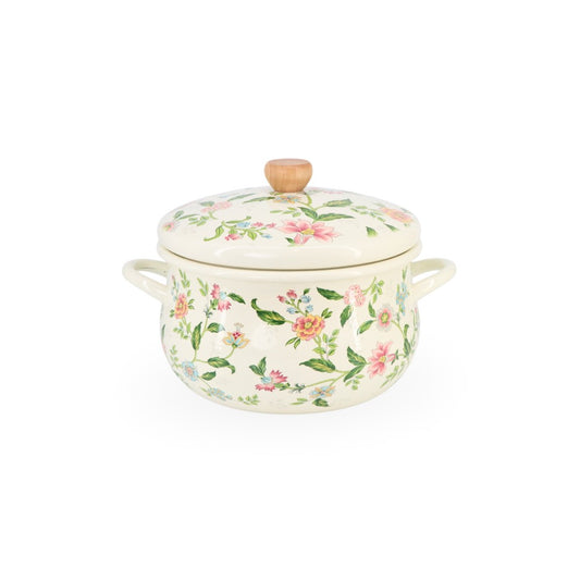 Vintage Floral Enamel Cooking Pot 22cm