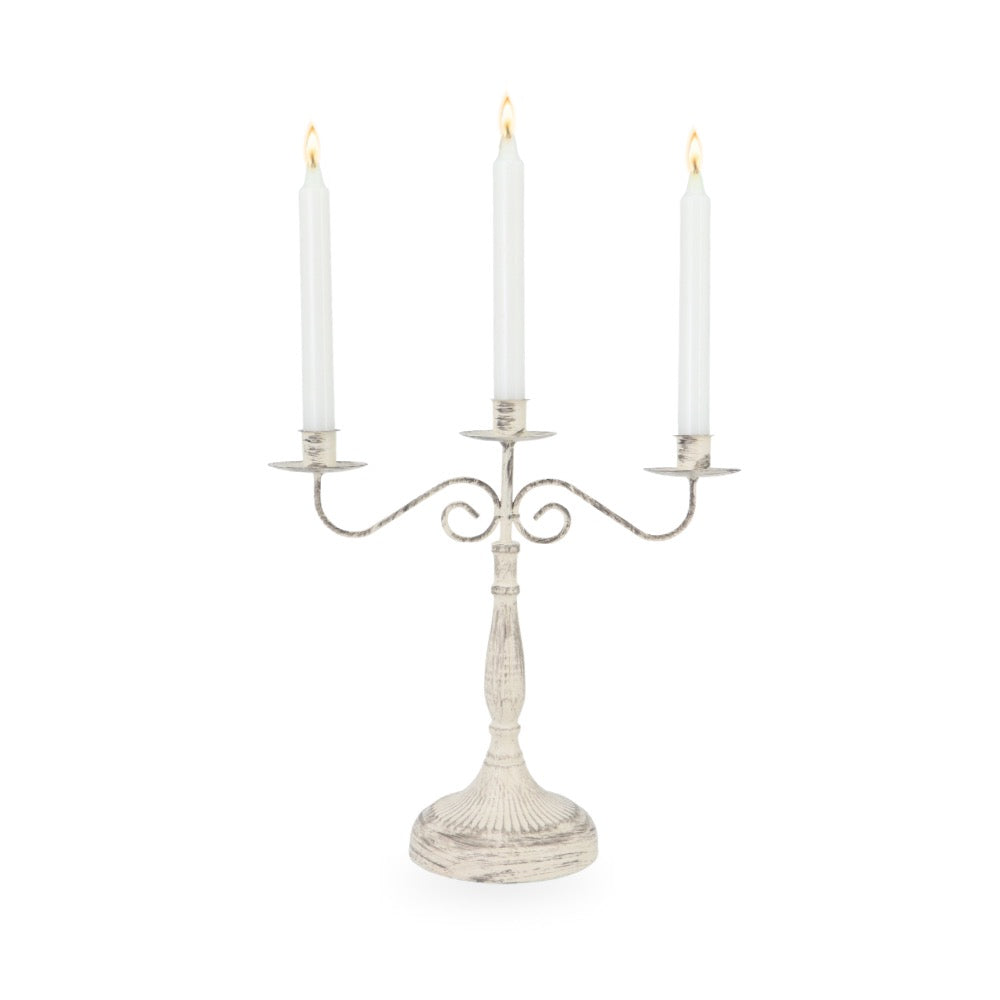 White Rustic Metal Candle Holder 3H