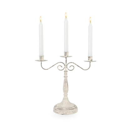 White Rustic Metal Candle Holder 3H