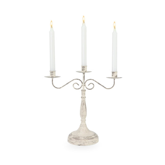 White Rustic Metal Candle Holder 3H