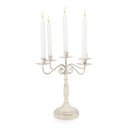 White Rustic Metal Candle Holder 5H
