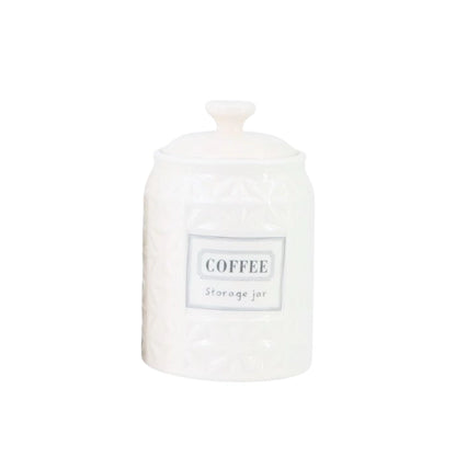 White Ceramic Sugar, Tea & Coffee Jars