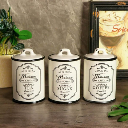 White Ceramic Sugar Tea Coffee Jars