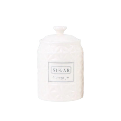 White Ceramic Sugar, Tea & Coffee Jars