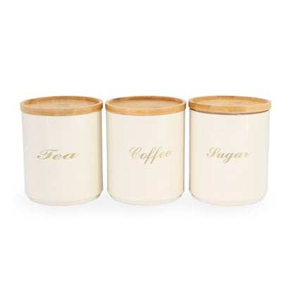 White Enamel Metal Sugar Coffee Tea Canisters