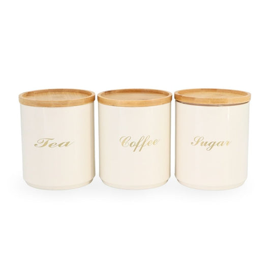 White Enamel Metal Sugar Coffee Tea Canisters