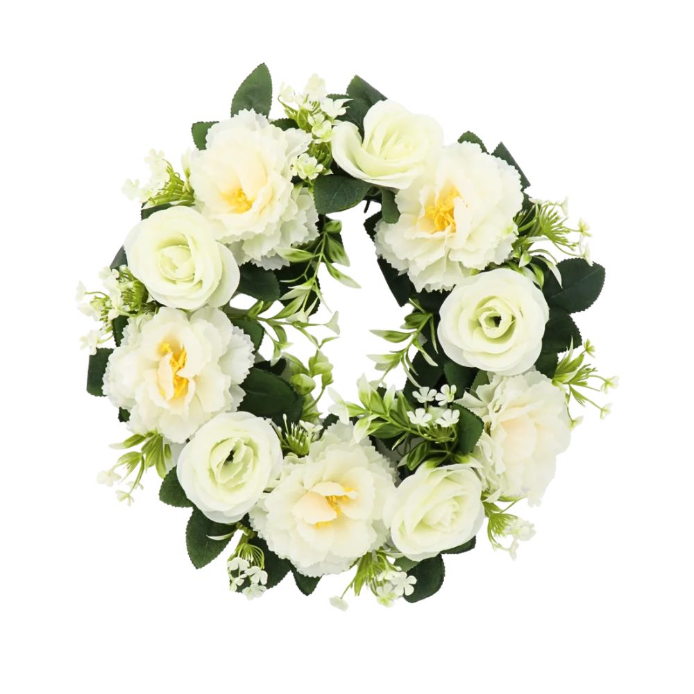 Flower Wreath White 39cm
