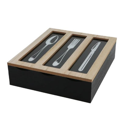 Wooden Cutlery Box Black