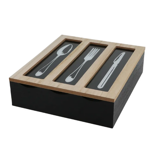 Wooden Cutlery Box Black
