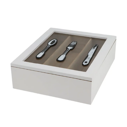 Wooden Cutlery Box White