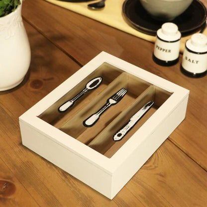 Wooden Cutlery Box White