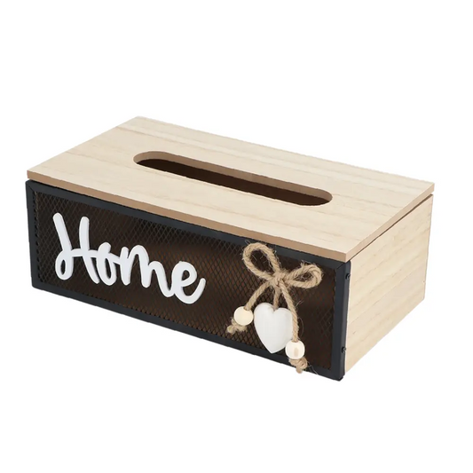 Wooden Tissue Box Home Metal Black