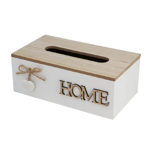 Wooden Tissue Box Home-White